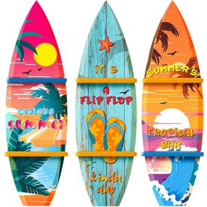 Lineshading 3 Pcs Surfboard Wall Decor Wooden Surfboard Wall Shelf Hanging Sign with Shelf Summer Beach Decoration Decorative Shelves for Home Room Tropical Birthday Party(Classic)