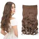 REECHO 20" 1-Pack 3/4 Full Head Curly Wave Clips in on Synthetic Hair Extensions HE008 Hairpieces for Women 5 Clips 4.5 Oz per Piece - Medium Warm Brown