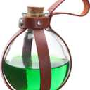 Spooktacular Creations Potion Bottles with Cork (Brown), Magic Glass Bottles prop with Cork Stopper and Faux Leather Loop Accessories for Halloween Mystic Witch Costumes Party