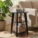 3-Tier Round Side Table - 23.6" Tall End Table with Storage Shelves - Waterproof Modern Nightstand for Living Room Bedroom Small Spaces (Black), 19.68" W x 19.68" D x 23.6" H