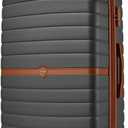 Kono Expandable 28 Inch Luggage with Spinner Wheels, Large Checked Luggage with Lock, Lightweight & Anti-Scratch PC+ABS Hardshell Travel Suitcase, Grey/Brown