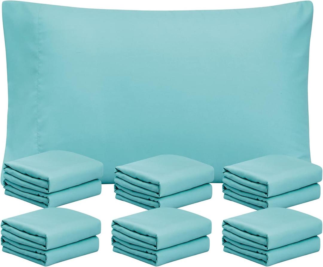 FreshCulture Spa Blue Pillowcases Queen Size 12 Pack - Bulk Pillowcase Set - Envelope Closure - Soft Brushed Microfiber Fabric - 20x30 Inches Pillow Case Set of 12 for Home, Hotels, Schools (30" x 20" (Pack of 12))