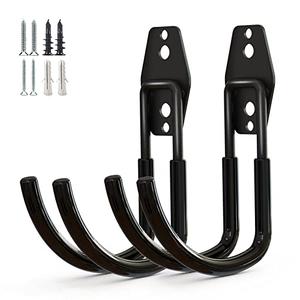 GeeWatom Garage Storage Utility Hooks，Garage Garden Tool Organizer，Steel Wall Mount Hooks, Large Garden U Hooks （2 Pack） (Type-2-Black)