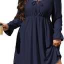 AlvaQ Plus Size Dresses for Women Square Neck Long Sleeve Dress Embroidery Eyelet A Line Sundress with Pockets L-4X (XL)