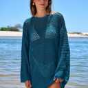 Prinbara Crochet Cover Up for Women Swimsuit Summer Bathing Suit 2025 Swim Hollow Out Bikini Swimwear Mesh Knit Beach Dress Cyan Small (Blue, S)