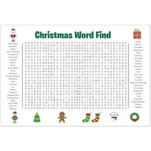 Jumbo Christmas Word Search Poster, Giant Holiday Word Search Wall Poster for Christmas Decor, 36"x24" Large Wall Game with 50 Words for Family Holiday Party Activity
