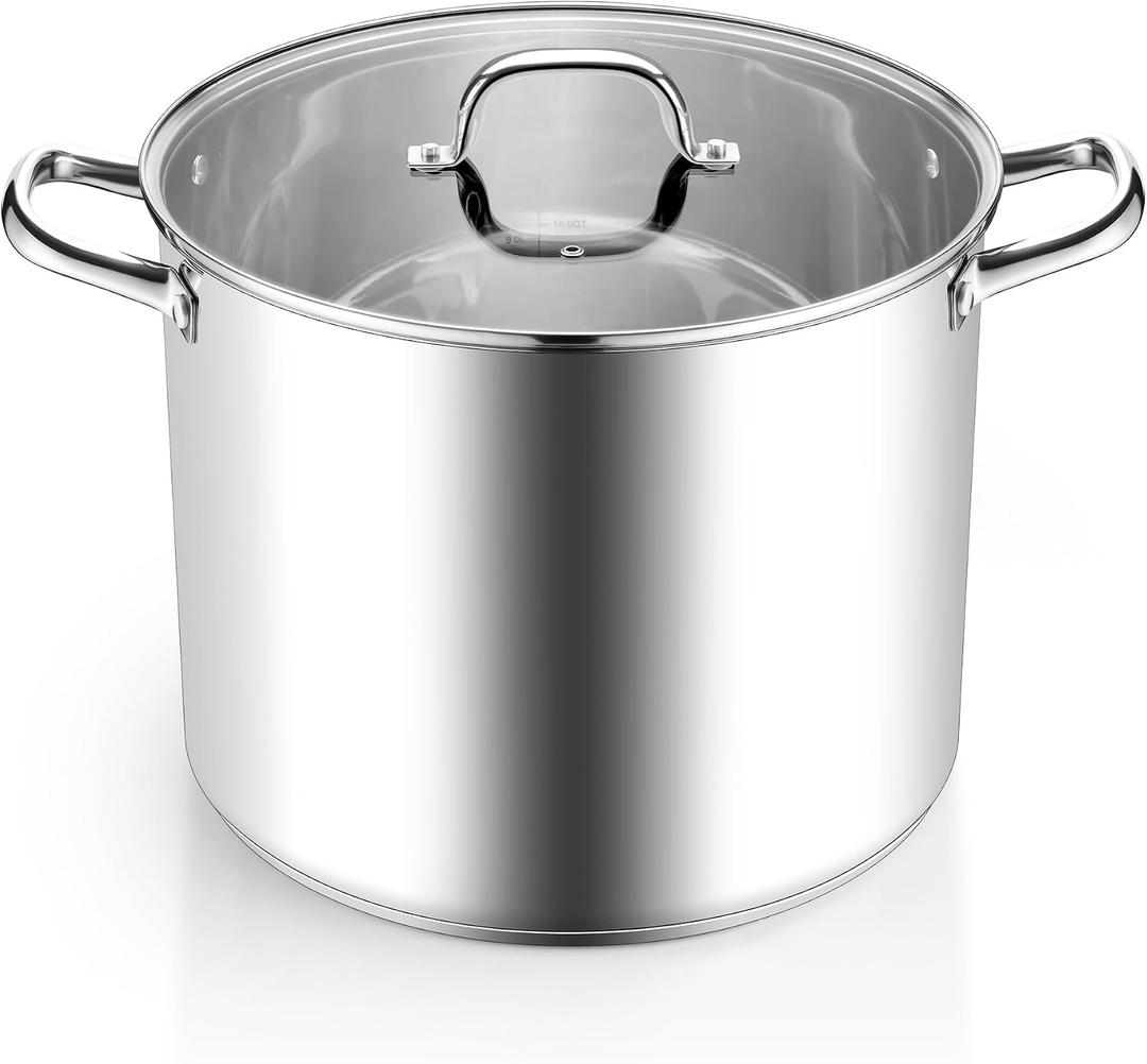 Homikit 16 Quart Stainless Steel Stock Pot, Large Sauce Soup Pot with Lid & Handles, Heavy Duty Cookware for Canning Steaming Simmering, Induction Stockpot Compatible All Cooktops, Dishwasher Safe, 16qt
