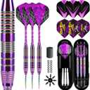 Darts Metal Tip Set 3 Aluminum Shaft Metal Dart Set Professional Darts Steel Tip Sets + Extra Dart Flights 3 Replace Plastic Shafts Beginner or Professional Darts 22g (Purple)