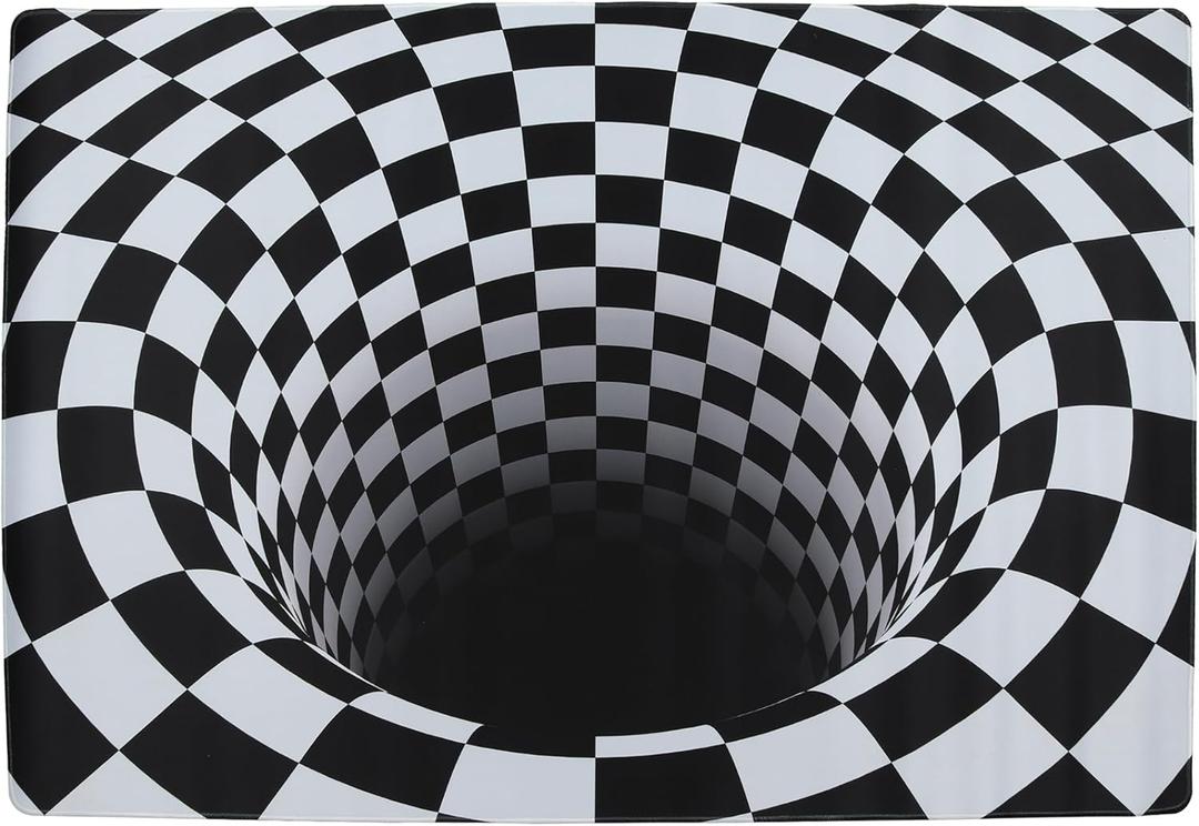 3D Optical Illusion Rug - Vortex Illusion Floor Mat for Door Entrance, Bathroom, Stairs, playroom, Living Room, or Area (Black and White, 60 x 40 Inch)
