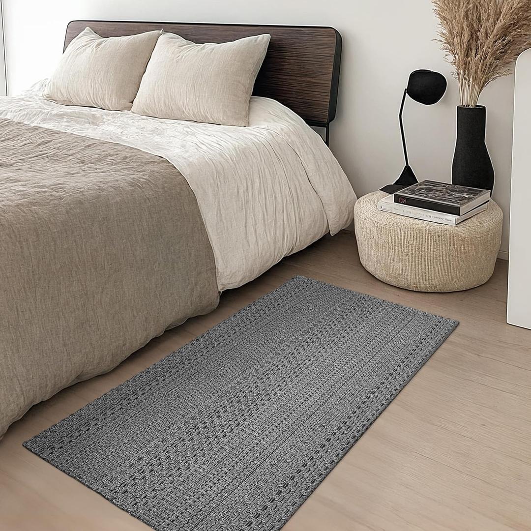 2' x 4' Entryway Rug, Boho Small Area Rug, Machine Washable, Woven Rug, Non-Slip, Vintage Design, Pet Friendly, Soft Faux Fibre, for Indoor Entryways, Bedroom, Kitchens, Front Doors Grey