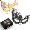 Masquerade Mask for Couples Women and Men - 3 Pack Venetian Gold and Black Lace, Mardi Gras Mask (Black)