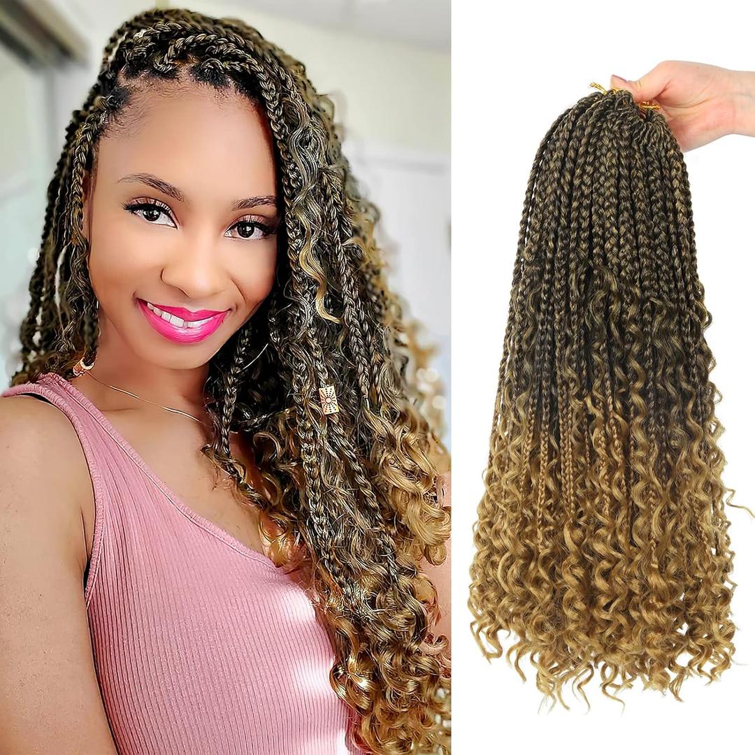 Goddess Box Braids Crochet Hair With Curly Ends 14 Inch Bohomian Box Braids Crochet Braids 8 Packs 3X Crochet Braids Synthetic Braiding Hair Extension for Black Women (14 Inch (Pack of 8), M1b 27)