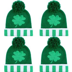 SATINIOR 4 Packs St. Patrick's Day Shamrock Knit Beanie Hat Green Clover Skull Ski Cap Saint Patrick's Day Warm Beanie for Women Men Party Costume Accessory