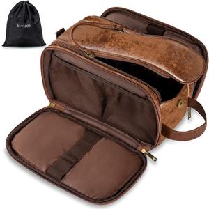 Elviros Travel Toiletry Bag for Men, Shaving Dopp Kit Water-resistant Bathroom Small Toiletries Organizer PU Leather Cosmetic Bags