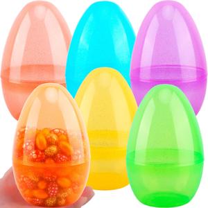 6 Pack 8 Inch Giant Easter Eggs Jumbo Translucent Glitter Easter Egg Large Colorful Fillable Easter Eggs for Easter Egg Hunt Party Decor, 6 Colors