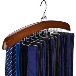 Tie Rack 2Pcs Tie Racks for Men Closet 24 Hooks, Wooden Tie Organizer with Upgraded 360Rotating, Scarves Accessories Closet Organizer for Bras, Tank Tops, Camisoles etc. Walnut