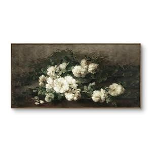 InSimSea Extra Large Framed Vintage Wall Art, Living Room Country Farmhouse Decor, Flowers Landscape Paintings, Canvas Prints, Retro Floral Long Pictures for Bedroom Above of Bed, 24x48inch