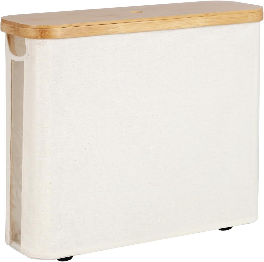 StorageWorks Toilet Paper Storage with Bamboo Lid, Toilet Paper Holder Basket for Up to 9 Mega or 12 Regular Size Rolls, Medium Paper Storage Baskets for Bathroom, Beige, 1 Pack