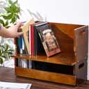 CroBlissful 4 Set Wooden DVD Storage Box DVD Storage Shelf Holder Solid Wood Cassette Tape Display Organizer with Carrying Handle for CD, Movie Cases, Each Organizer Can Store up to 26 Boxes (Brown)