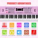 61 Key Keyboard Piano, Digital Kids Piano Keyboard with Stand, Gift for Early Education Children, Pink, 29.92 inches x 9.4 inches x 2.4 inches