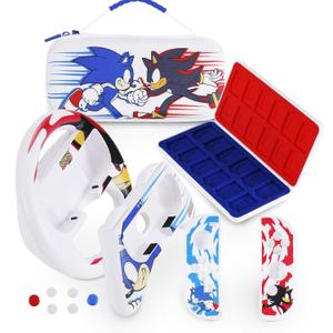 Nintendo Switch Case Sonic VS Shadow, Protective Carrying Case with Controller Grips, Thumb Grips, Steering Wheel, Double-Sided Cartridge Case, Travel Case for Nintendo Switch Games & Accessories (White Sonic VS Shadow)