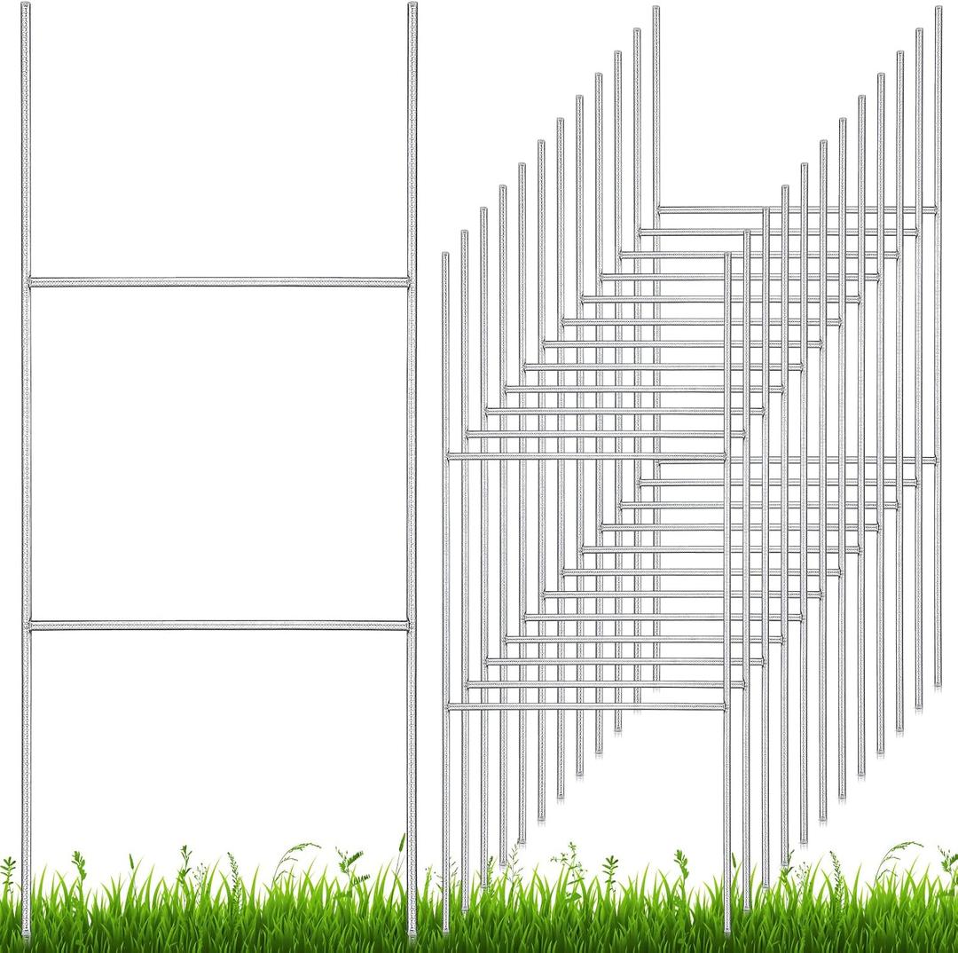 Therwen 12 Pcs H Stake for Yard Sign 24'' x 10'' Metal Heavy Duty H Frame Lawn Wire Stake Metal Sign Holder Bulk for 250 Anniversary USA 4mm 5mm Corrugated Signs Board Guidepost Yard Garden Decor