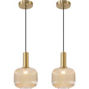 BOKT Modern 2-Pack Glass Pendant Lights Open Amber Ball Ceiling Pendant Lighting Fixture Adjustable Cord Hanging Light Lights Set of Two for Kitchen Island Entryway Dining Room