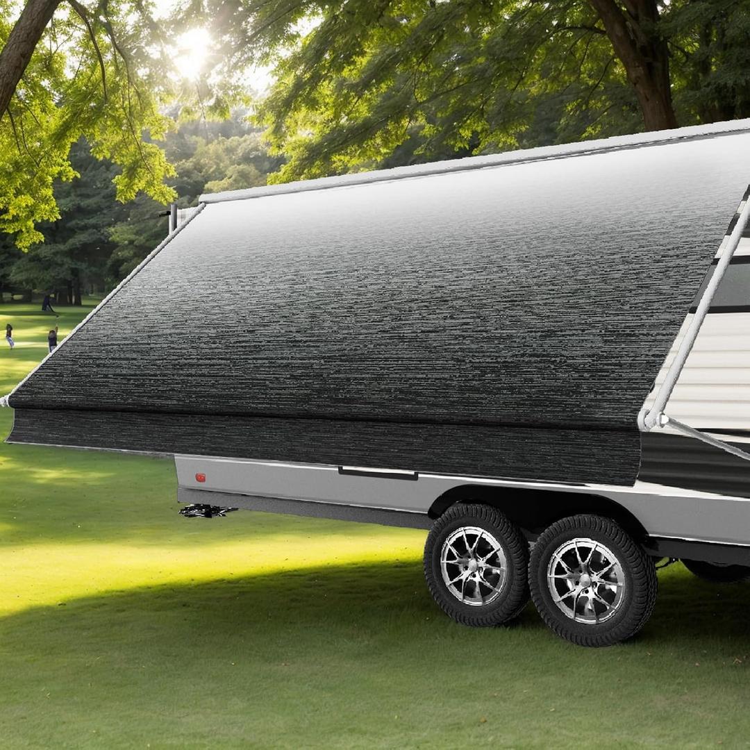 Heavy-Duty 18ft RV Awning Replacement Fabric - 19.5oz Heat-Sealed Vinyl Camper Awning ReplacementUV Resistant & Weatherproof, Universal Canopy for Most RVs and TrailersOmbr Black
