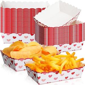 Dunzoom 60 Pcs Valentine's Day Food Trays Paper Bowls Valentines Popcorn Boxes Pink Red Love Galentines Heart Plate Disposable Snack Nacho Serving Boat Holder for Movie Night Party Supply(Cute)