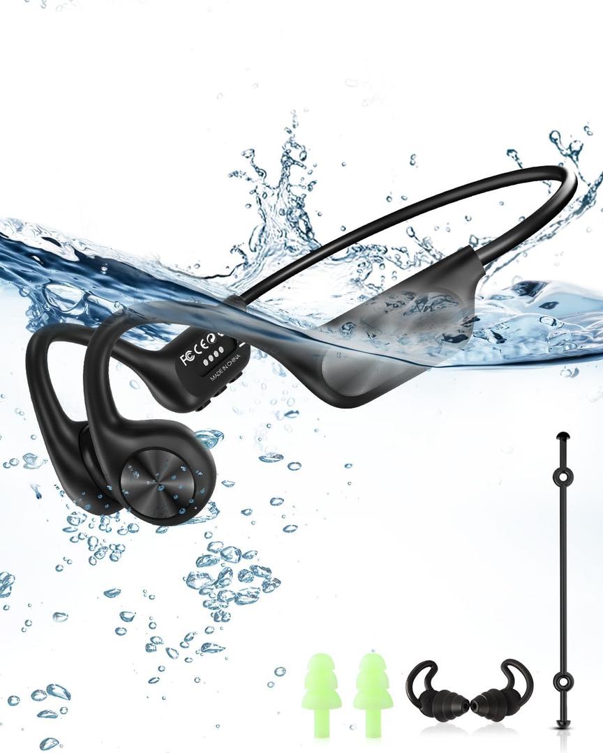 WalkerFit Open-Ear Bone Conduction Headphones, IPX8 Waterproof with 32GB MP3 Mode for Swimming Underwater, Wireless Bluetooth 5.3 Sweatproof Headset with Microphone for Cycling, Driving and Running