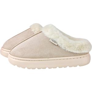 DCLTD Fluffy House Slippers for Women Men Bedroom Shoes Cozy Warm Slip on Indoor and Outdoor Winter Platform Shoes Super Soft Cloud Slippers Christmas Gifts (8.5, Fur Beige)