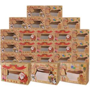 24PCS Christmas Cookie Boxes with PVC Window Kraft Paper Gift Cake Boxes Treat Boxes Chocolate Boxes Cake Boxes with Tags for Holiday Xmas Party Favor Supplies, 3 Styles, 8.7x5.9x2.7inch