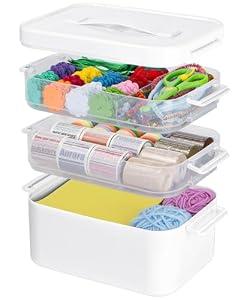 TERGOO 3-Tier Plastic Craft Organizers and Storage Box with Removable Trays, Portable Art Supply Storage Organizer with Handle, Art & Craft Storage for Organizing Bead, Sewing, Tool
