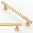 Asimerdeco 10 Pack Brushed Gold Cabinet Pulls 5 Inch(128mm) Kitchen Cabinet Handles Solid Zinc Alloy Cabinet Hardware Drawer Pulls (5" Hole Center)