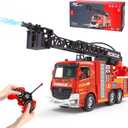 Remote Control Fire Truck Toy - Fireman Fire Truck with Jet Pump and Lights, Red Toy for 3 Year Old Boys, Girls and Toddlers