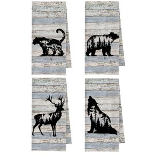 Forest Cheetah Bear Deer Wolf Camping Kitchen Towels, Animal Lovers Gifts Dish Tea Towel for Kitchen, Camper Camping Lover Gifts Decorative Hand Towels for Bathroom, 16x24 Inches Set of 4