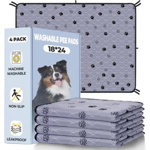Fostanfly Washable Pee Pads for Dogs, Ultra-Absorbent & Leakproof Reusable Puppy Pads Non-Slip Protects Against Urine Leakage for Potty Training-4 Pack 18"x24" Add 8 Lanyards