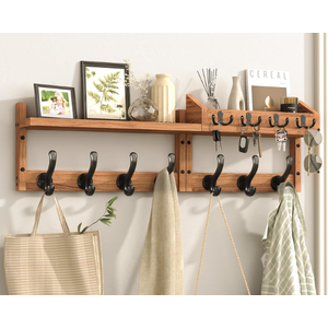 Evermagin 29" Coat Rack Wall Mount with Shelf, 4 in 1 Wall Mounted Coat and Key Hanger with 11 Hooks, Entryway Key Holder with Mail Holder for Living Room, Bedroom