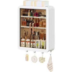 DASITON Wall Mounted Large Capacity Makeup Organizer,Dustproof Cosmetic Organizer,Bathroom Organizers and Storage,Skincare Organizers for Vanity,Bedroom(White 01)