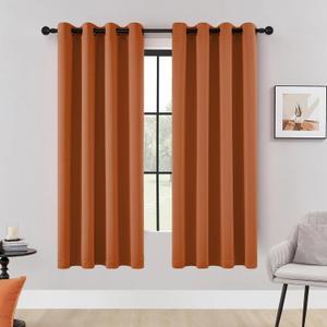 HUTO Blackout Window Curtains and Drapes - Thermal Insulated Solid Antique Copper Grommet Top Blackout Panels Draperies for Kid's Room (Rust, 1 Pair, 52 x 63 Inch)