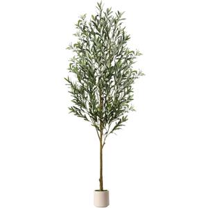 Alupssuc 7FT Artificial Olive Trees, Faux Silk Plant with Lively Artificial Trunk and Lifelike Fruits, Indoor Fake Potted Tree with White Planter for Modern Home Office Living Room Decor