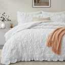 BEDAZZLED Queen Size Comforter Sets, White Bedding Comforter Set, 3 Pieces Pinch Pleat Bedding Sets with Comforter and Pillowcases Soft Farmhouse Shabby Chic Comforter for All Season
