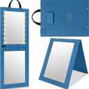 Youyole 1 Pack Foldable Mirror Portable Full Length with Light 31.5x11.8 Inch Hanging Folding Mirror for Backstage Dancers Travel Home Fitness Spa Gift(Blue)