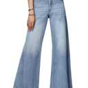 PHISOCKAT Stretchy Wide Leg Jeans for Women Flare Baggy Jeans with Pockets (M)