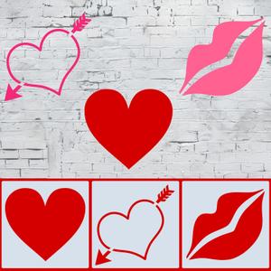 3 Pcs 18 x 18'' Valentines Large Heart Stencil for Painting on Wall Wood Stone Reusable Lips Heart Templates Love Stencils for Fabric Walls Paper Valentines Day Drawing Spraying Crafts