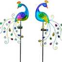 DREAMSOUL 2 Pack Peacock Solar Lights Outdoor, Waterproof Metal Peacock Outdoor Solar Lights for Yards Pathway Lawn Decoration Peacock Gifts