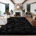 Super Fluffy Black 9x12 Area Rugs for Living Room, Modern Large Shag Rug for Bedroom, Non-Slip Plush Shaggy Thick Black Carpet for Nursery Kids Room Boys Girls Dorm Indoor Home Office Decor