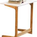 Forevich Bamboo Modern Tv Trays Table for Eating, Wood Couch Table End Snack Desk Sofa Side Table L Shaped White