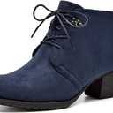 VJH confort Women's Ankle Boots,Lace-up Round Toe Comfortable Low Heel Dress Booties with Side Zipper (8.5, Navy)