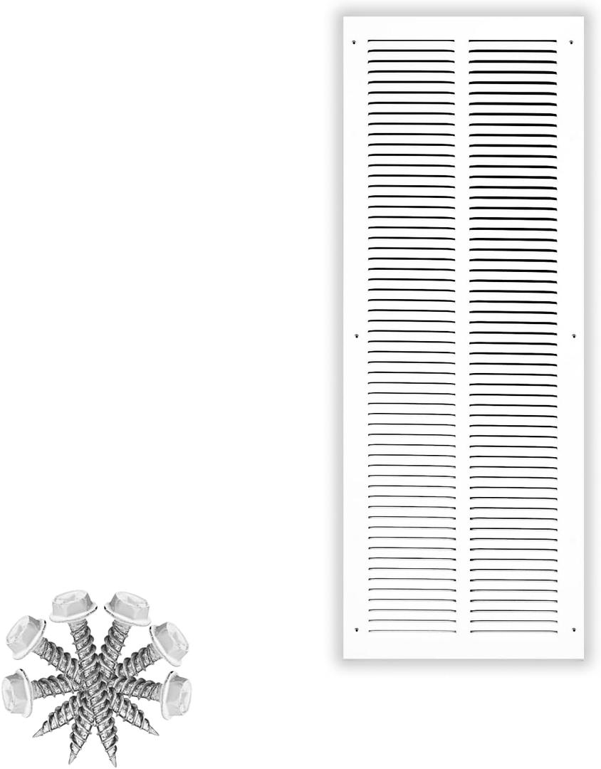 HVAC Premium 8'' x 32'' [Duct Opening] Flat Stamped Steel Return Air Grille - Sidewall and Ceiling - HVAC Vent Duct Cover - White [Outer Dimensions: 9.75''w X 33.75''h]